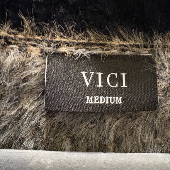 Vici Women's Fuzzy Plaid Cardigan - Black and Tan - Picture 2 of 4